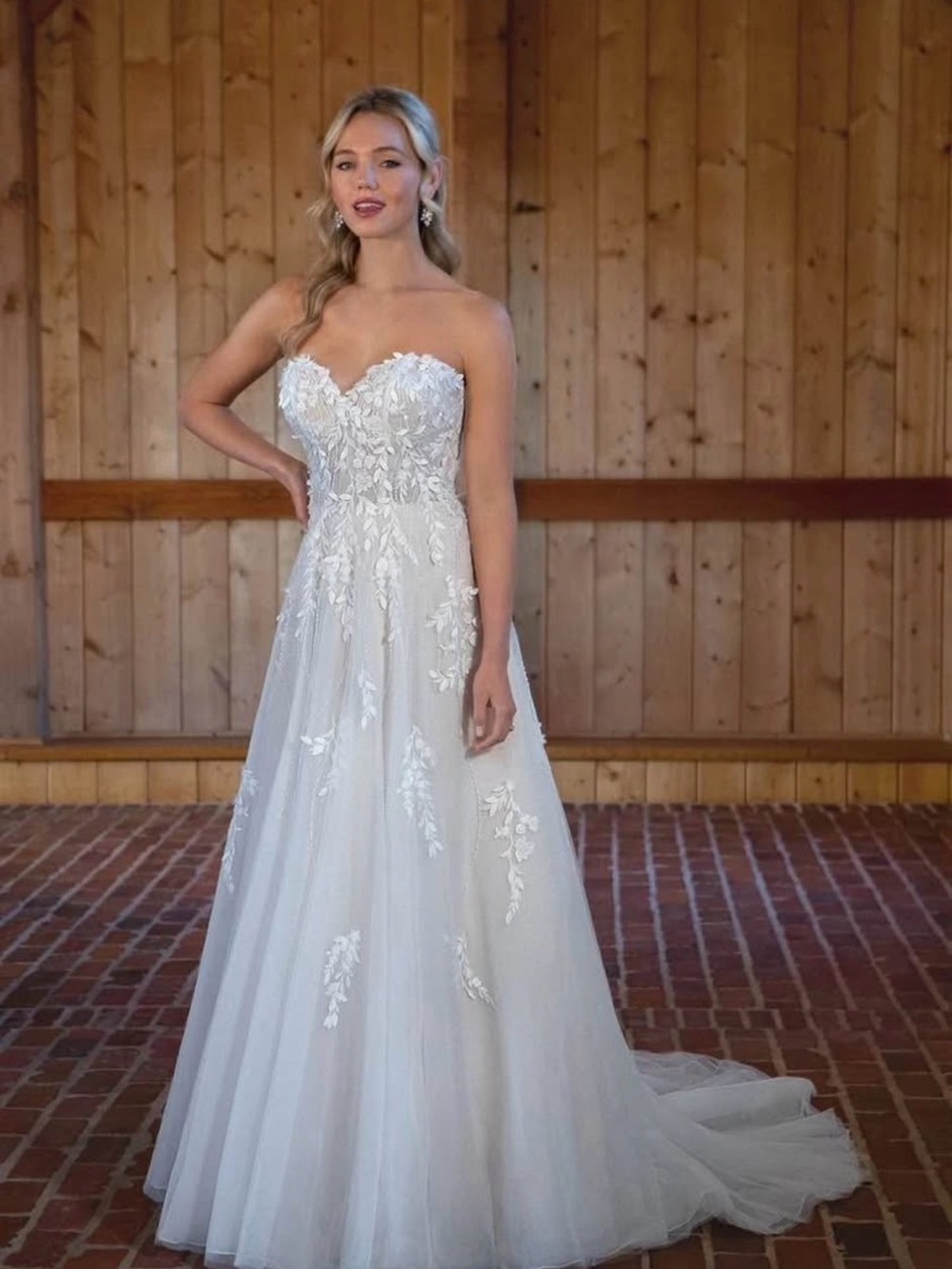 Romantic Strapless Floral Appliqué Wedding Gown - Essense of Australia D3529